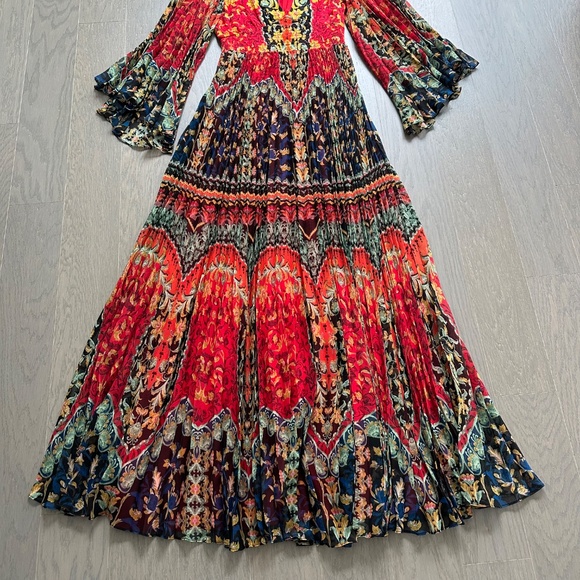 Alice + Olivia Bennet Pleated Maxi Dress Love Note Red Smocked Waist - Size 2 - Picture 4 of 10